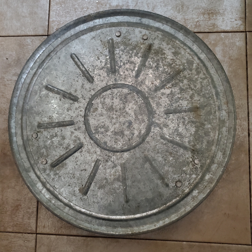 Galvanized Metal Round Plant Stand With 3 Casters - Industrial Farmhouse Accent